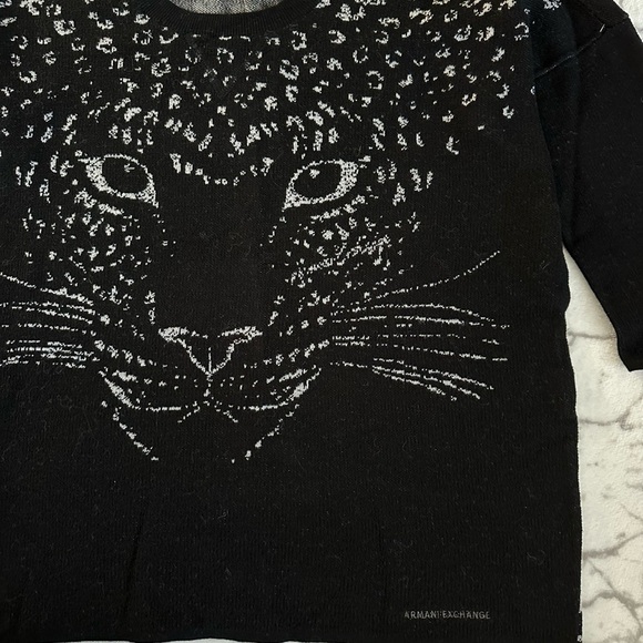 ARMANI EXCHANGE Black Gray Leopard Face Knit Pullover  Top M, Rare, Preppy, Logo - Picture 2 of 12